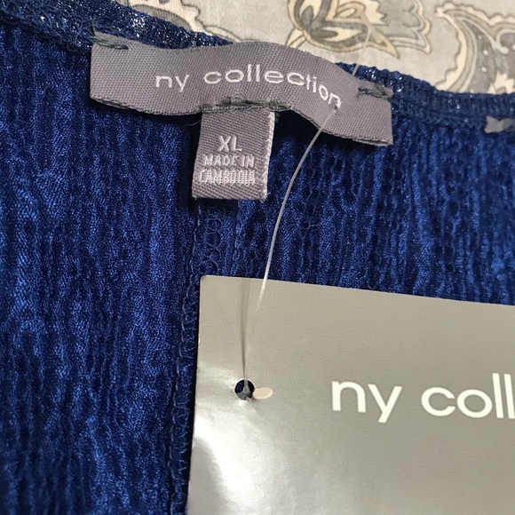 NY Collection V Neck Navy Blue Sparkle Top Size XL - Picture 8 of 8